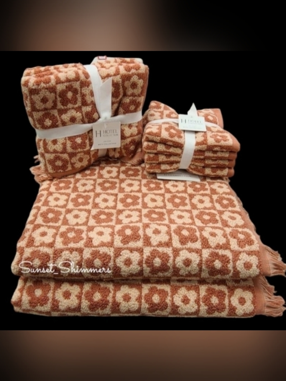 8pc Hotel Collection Spring Flowers Bath Hand Washcloth Towel Set Checkered New